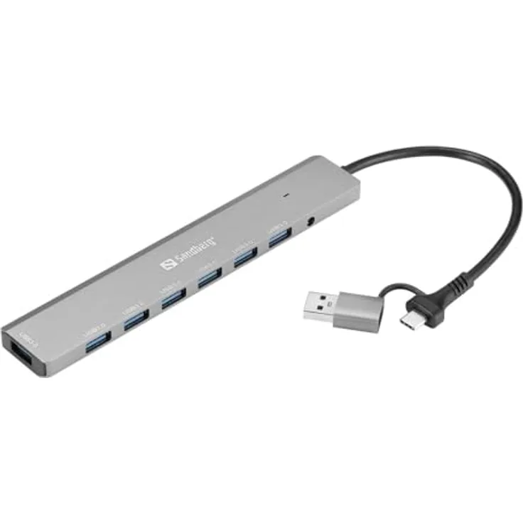 Sandberg USB-C/A zu 7 x USB 3.0 Hub, USB-Hub für Mehrfachanschlüsse, 136-66
