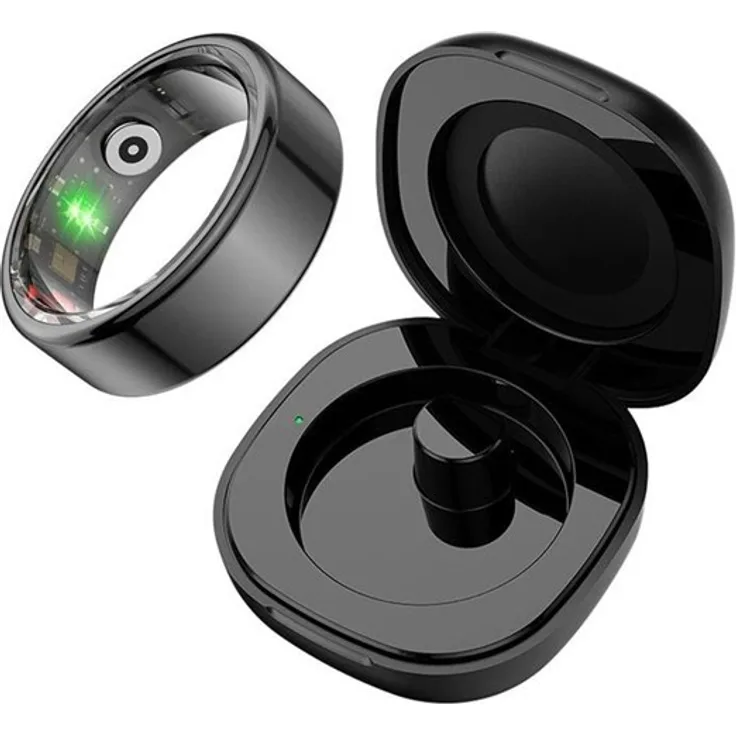 Colmi R02 Smart Ring, Größe 9 (18.9 mm) mit Bluetooth 5.0, Herzfrequenz- und SpO2-Tracking, IP68 wasserdicht, Schwarz mit Ladecase