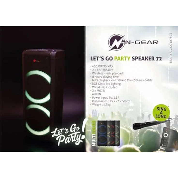 N-Gear Let’s go Party Bluetooth Lautsprecher, Schwarz, Karaoke Mikrofon, Disco-LEDs, 4 h Akkubetrieb – Bild 6