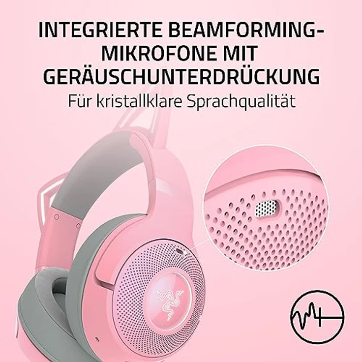 Razer Kraken Kitty V2 BT - Kabelloses Bluetooth RGB-Headset mit Kätzchenohren (Bluetooth 5.2, TriForce 40-mm-Treiber, Integriertes Mikro, 325 g leicht, Bis zu 40 Std Akku) Quartz – Bild 5