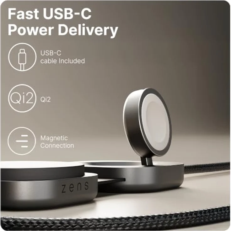 ZENS Induktions-Ladegerät ZECC07B, Qi2-zertifiziertes 15 W kabelloses Laden, Apple MagSafe und USB-C®, schwarz – Bild 5
