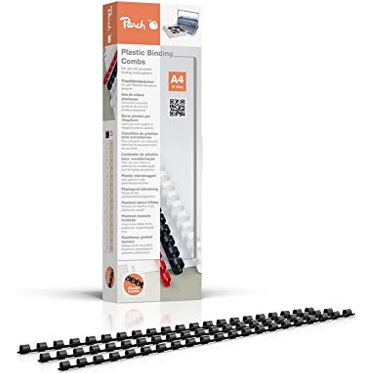 Peach Plastikbinderücken A4 - 6mm - 25 Blatt - 100 Stück - schwarz, strapazierfähig für 21-Ring-System – Bild 1