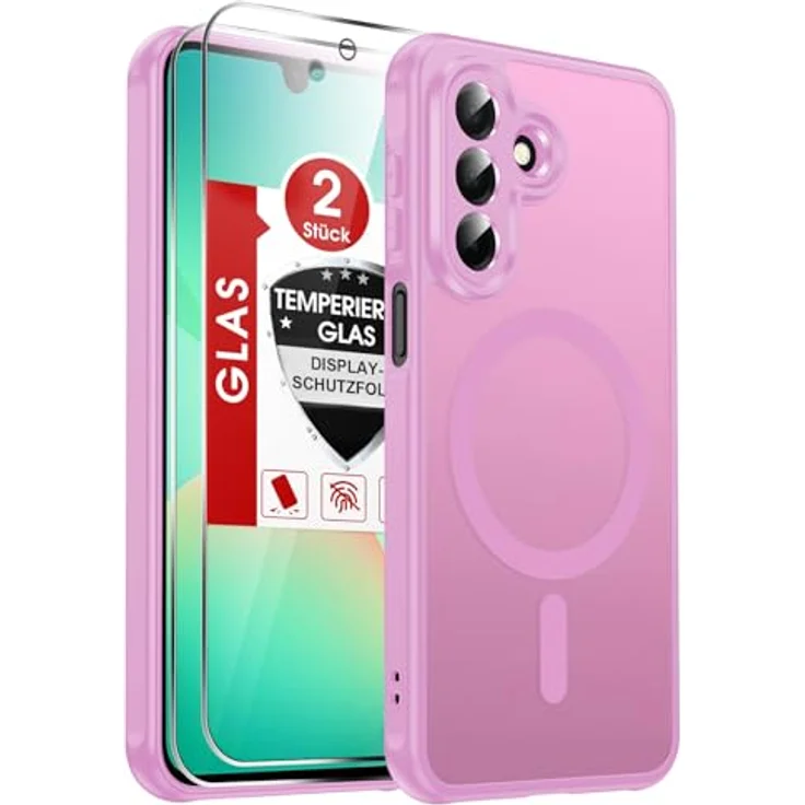 LeYi Magnetische Handyhülle für Samsung Galaxy A27 5G, Militärschutz Case mit mattem Durchscheinenden Design, Rosa, 2 Stück Schutzfolie – Bild 1