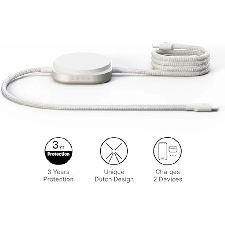 ZENS Induktions-Ladegerät ZECC05W, Qi2-zertifiziertes 15 W Schnellladen, USB-C® und Apple MagSafe, Weiß – Bild 2