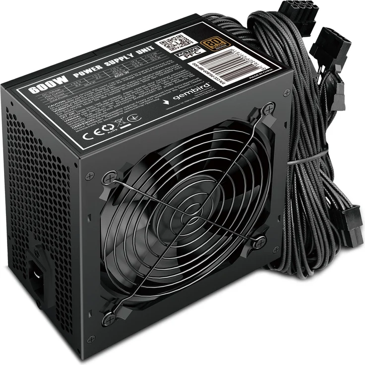 Gembird CCC-PSU80P-BBP-600, ATX Netzteil 80+ Bronze, 600 W mit aktivem PFC und 12 cm Lüfter, Schwarz