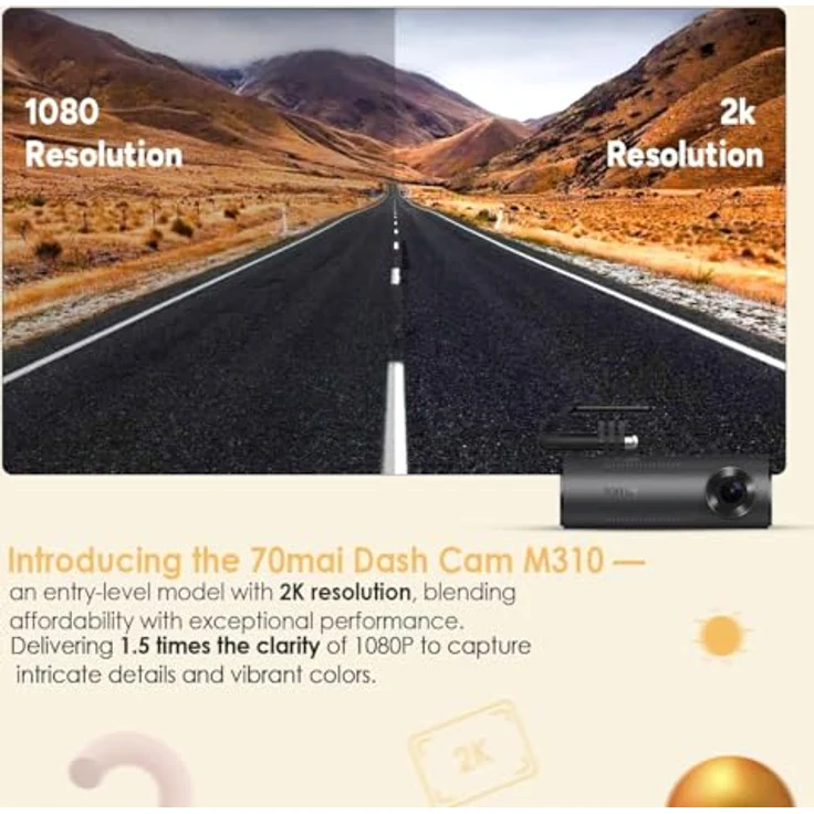 70mai Dashcam M310, 2K (QHD) Auflösung, FOV 130°, F2.0, G-Sensor, App-Steuerung, Parküberwachung – Bild 2