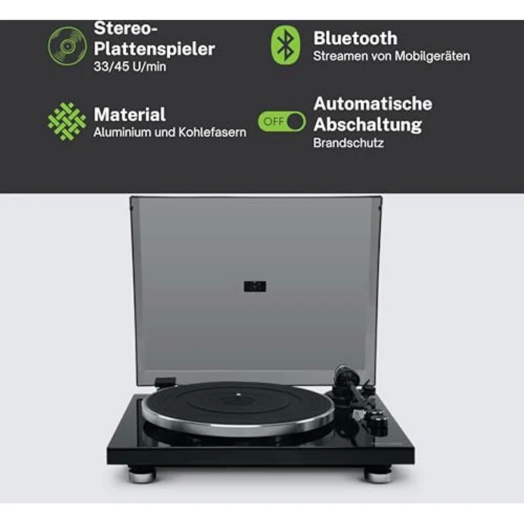 MUSE Vinyl Plattenspieler, Bluetooth-Schallplattenspieler mit Stereo-Vorverstärker, 2-Gang 33/45 U/min, Aluminiumplatte, rutschfester Gummi, schwarz – Bild 3