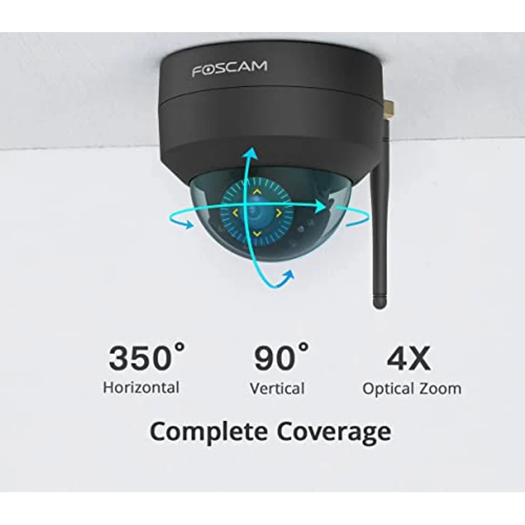 Foscam D4Z 4 MP 2K Dual-Band WLAN PTZ Dome Überwachungskamera mit 4-Fach optischem Zoom, Wetterfest IP66 und vandalismusgeschützt IK10, Nachtsicht bis 20 m, Menschenerkennung / Schwarz – Bild 5