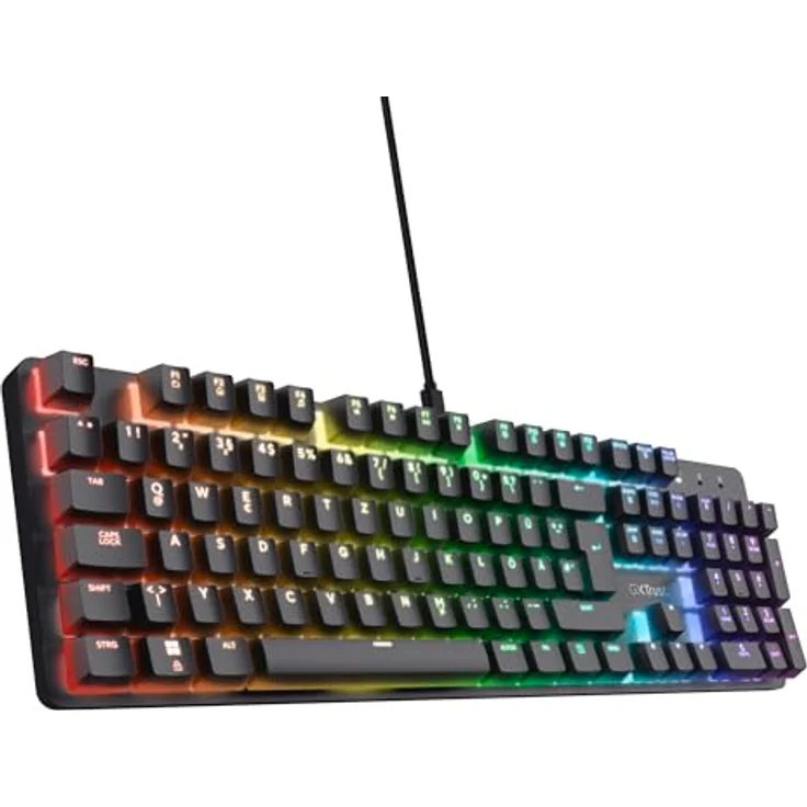 Trust Gaming GXT 871 Zora Mechanische Gaming Tastatur mit RGB Beleuchtung, Lineare Huano Switches, N-Key Rollover Anti-Ghosting, USB Programmierbar, Deutsch QWERTZ Layout – Bild 1