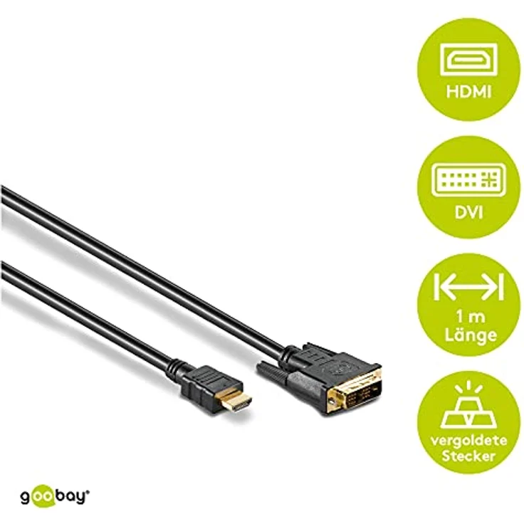 Goobay 51579 DVI-D-HDMI Kabel, Vergoldet, DVI-D-Stecker Single-Link (18+1 pin) > HDMI-Stecker (Typ A) – Bild 3