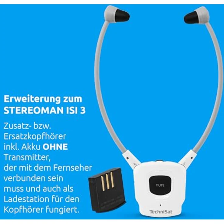 TechniSat STEREOMAN ISI 3 - Kopfhörer (Zweithörer, kabelloser Stereo-Funkkopfhörer inkl. Akku, 2.4 GHz Funktechnologie, weiß) – Bild 3