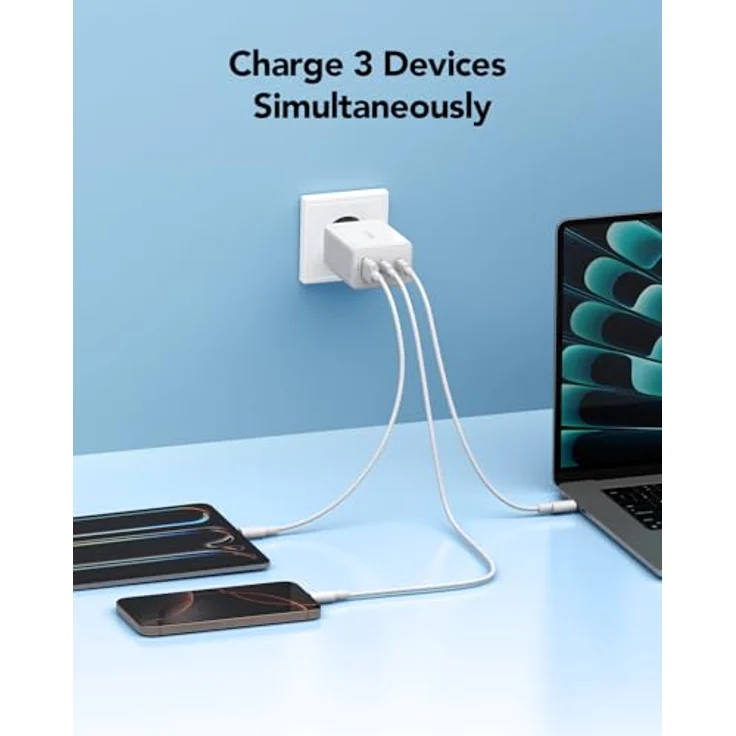 Cudy CH67, USB-C-Ladegerät 67 W, 3 Anschlüsse (2 Typ-C, 1 USB-A), Schnellladung QC/PD 3.0, kompaktes Design für iPhone, iPad, Samsung, Xiaomi, Oneplus, Sony – Bild 3