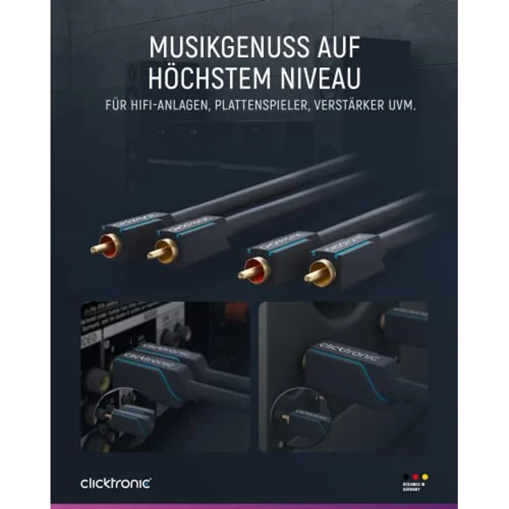 Clicktronic Casual Premium Stereo Audiokabel, 10m, Kupferleiter, doppelt geschirmt, 24-Karat vergoldete Kontakte, ideal für HiFi-Anlagen und Lautsprecher – Bild 4