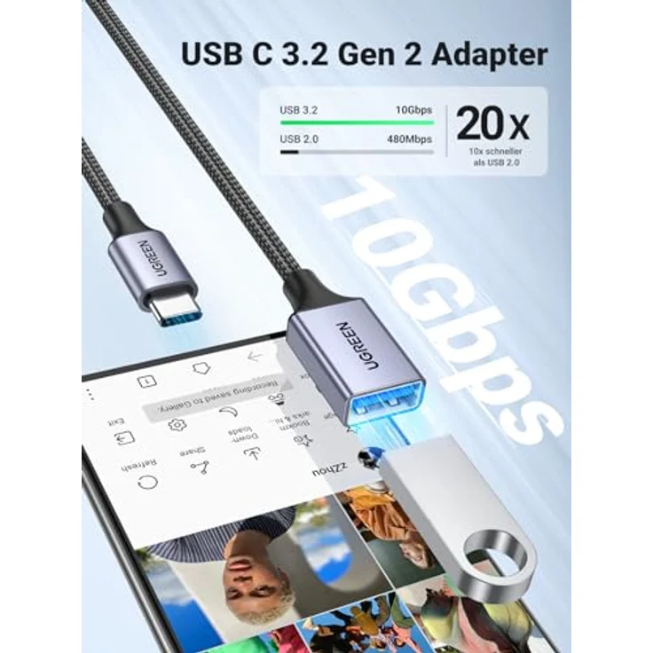 UGREEN USB C auf USB OTG Adapter, 10 Gbps Datenübertragung, kompatibel mit iPhone 15-17, iPad Pro, MacBook Pro M4 und Galaxy S23/S24, grau – Bild 2