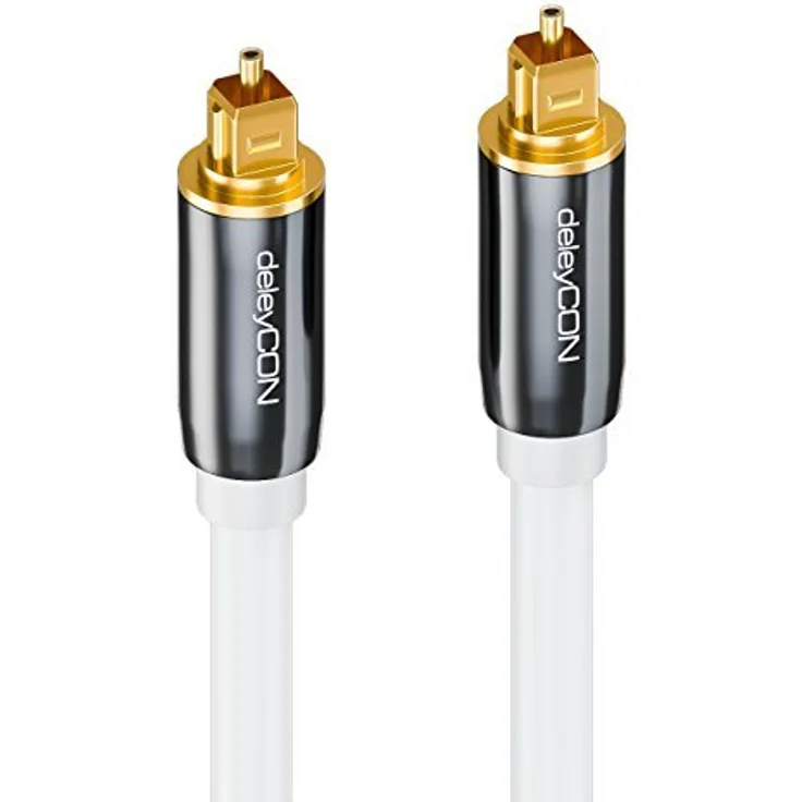 deleyCON Optisches Digital Audio Kabel - S/PDIF - 2x Toslink Stecker 3m - LWL Lichtwellenleiter Kabel - Metallstecker - 5mm -flexibel - Weiß – Bild 3