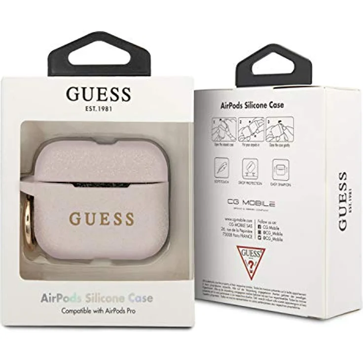 CG MOBILE Guess Silicone Airpods Pro Cover mit Ring und gedrucktem Logo, pink – Bild 2