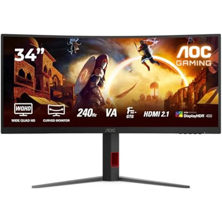 AOC Gaming CU34G4, 34 Zoll Quad HD Monitor mit 180 Hz, 1 ms Reaktionszeit, FreeSync Premium, HDR10, schwarz-rot – Bild 2