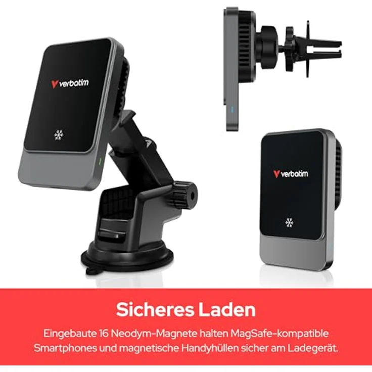 Verbatim Autoladegerät N Drive 15W Rgb Cnd-03 Schwarz Silber/Schwarz Silber 31862, Magnetic Wireless Car Charger – Bild 3