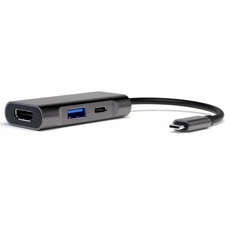 4Smarts 3in1 Kompakt Hub USB 3.0-Hub, Grau mit USB-A 3.0 Port und HDMI-Anschluss für Laptop und MacBook