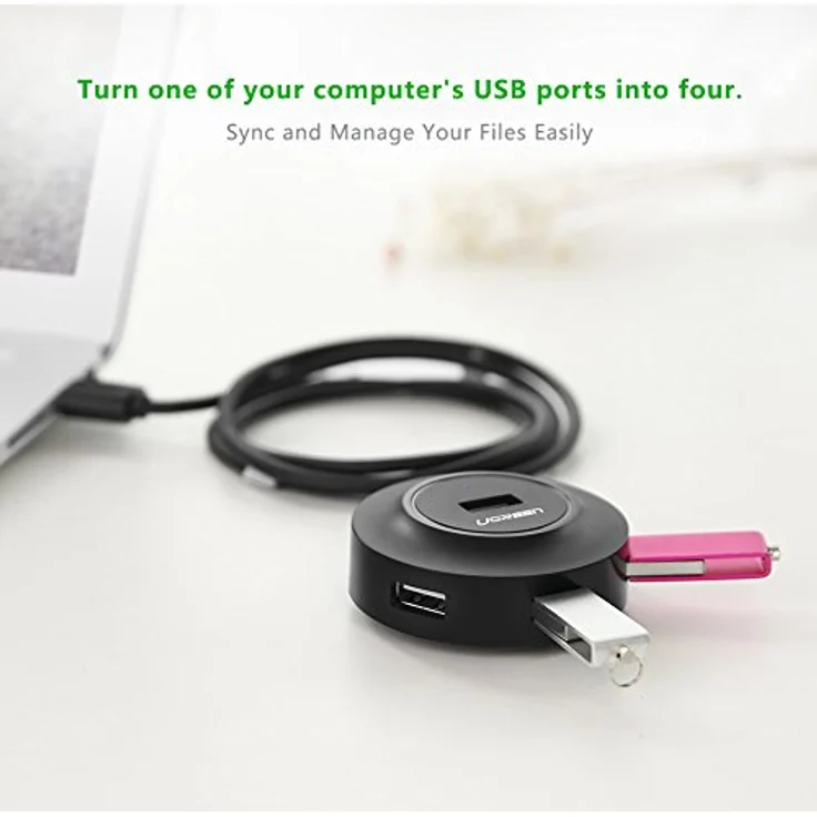 UGREEN USB Hub Super Speed 4 Port USB 2.0 Hub Extra Leicht Verteiler für Apple MacBook,Windows Laptops und Ultrabooks,Tablet-PC und Smartphone,80cm Länge Schwarz – Bild 3
