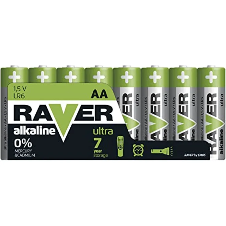 EMOS Raver Ultra Alkaline AA Mignon Batterien 1,5V, LR6, 8 Stück Vorratspack, 7 Jahre lagerfähig