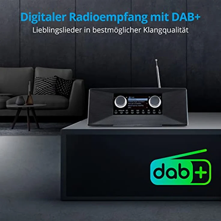 MEDION P85333 Internetradio mit DAB+ (WLAN, UKW, Spotify Connect, Amazon Music, DLNA, USB, Kopfhörer-Anschluss, AUX, Stereo Line-Out Cinch, Sleep Timer) Schwarz – Bild 3