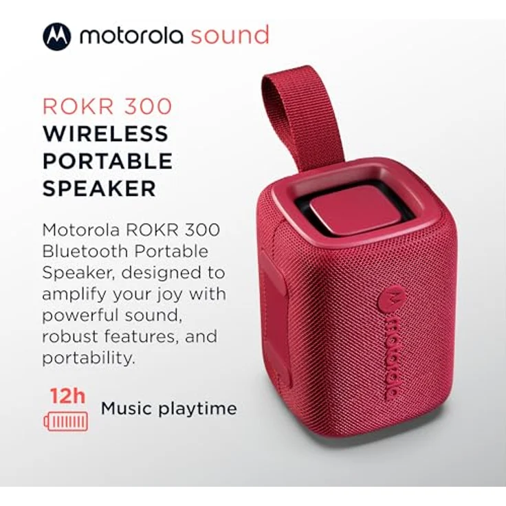 Motorola Sound ROKR 300, tragbarer Bluetooth 5.3-Lautsprecher, 7 W, IP67 wasser- und staubbeständig, 12 Stunden Akkulaufzeit, Rot – Bild 2
