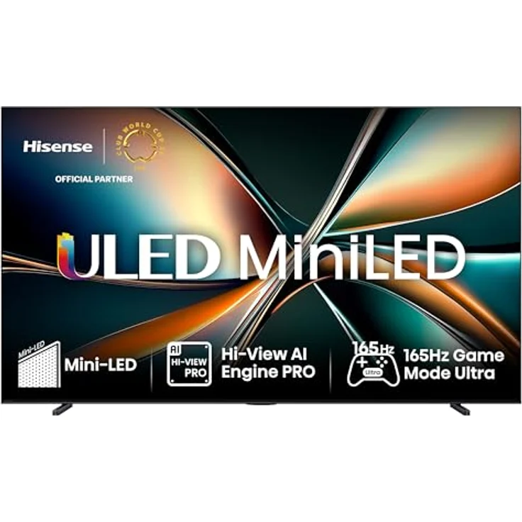 Hisense 100U7Q, 100 Zoll 4K Mini LED ULED Smart TV mit Hi-View AI Engine Pro, 165Hz Game Mode Ultra, FreeSync Premium, Built-in Subwoofer, Dolby Vision IQ Atmos, Airplay [2025] – Bild 1
