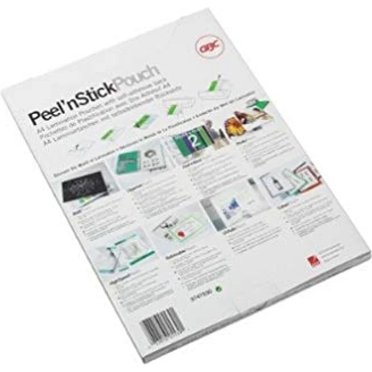 GBC selbstklebende Laminierfolien A4 100 mic, Peel'nStick, Robuste Laminiertaschen im 100er Pack, Glänzend, Transparent, Ideal für Büro & Schule, 41666E – Bild 1
