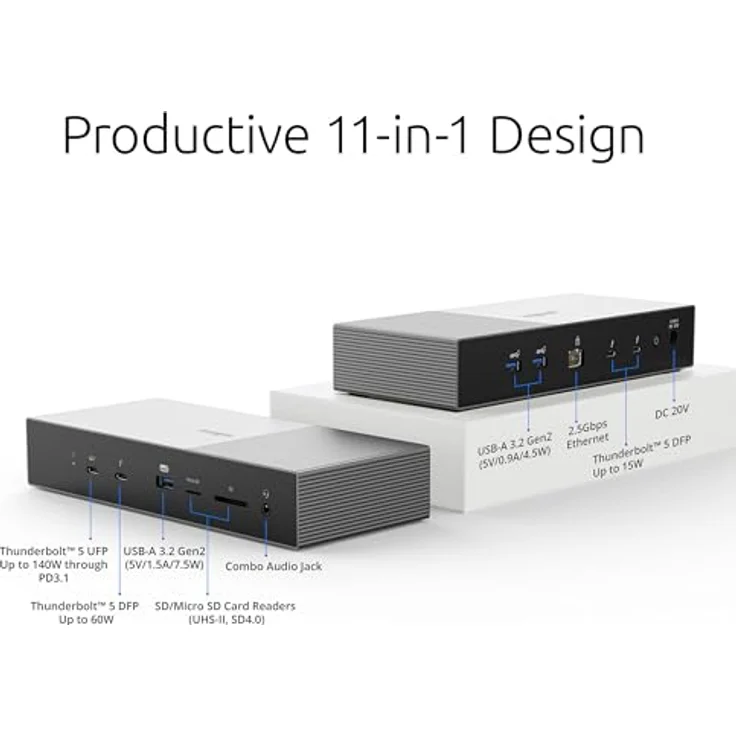 Kensington SD5000T5 EQ Thunderbolt 5 Docking Station, Triple Monitor 8K/4K, für Windows & Macbooks, 140W Leistung, Ethernet & USB-A 3.2 Gen2 Ports (K35201EU) – Bild 5