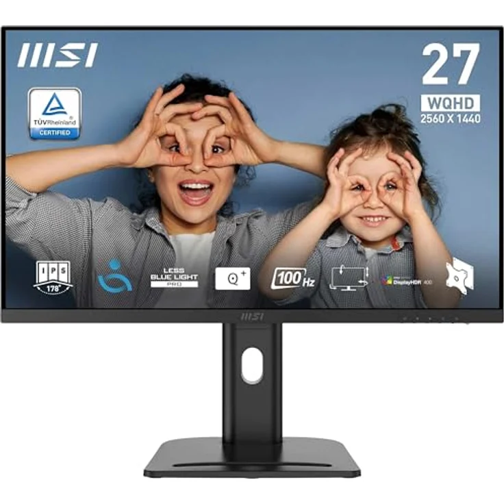 MSI PRO MP273QPDE E2 27 Zoll WQHD Büromonitor - 2560 x 1440 IPS Panel, 100Hz, augenfreundlich, eingebaute Lautsprecher, ergonomisch Einstellbarer Standfuß - HDMI 2.0b (WQHD@100Hz), DP 1.2a, schwarz – Bild 1