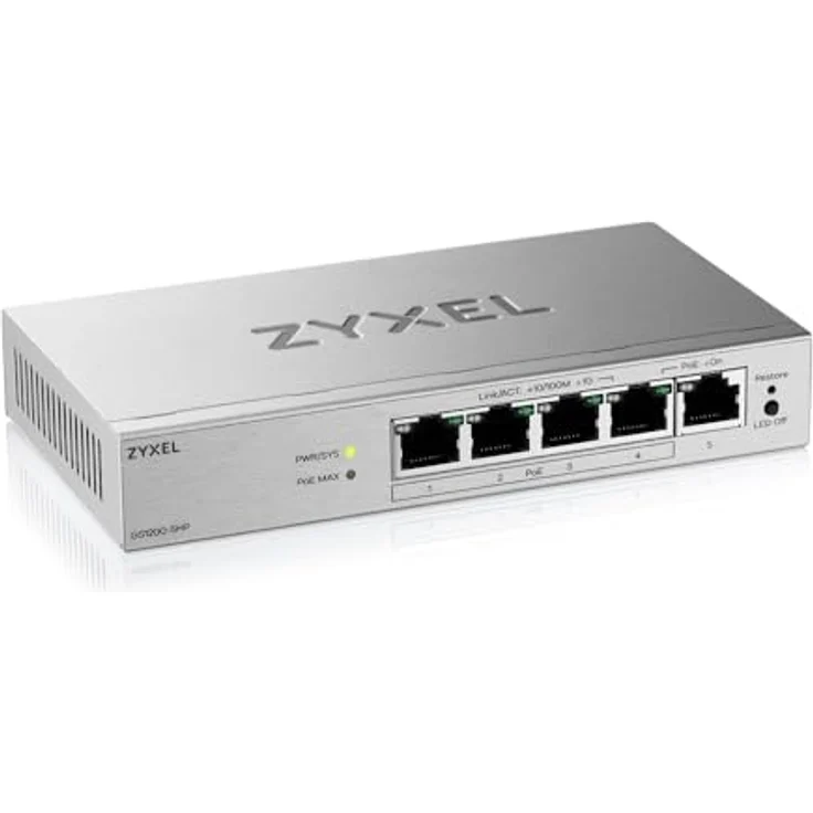 Zyxel GS1200-5HPV3, 5-Port Gigabit PoE+ Switch, smart managed, grau – Bild 1