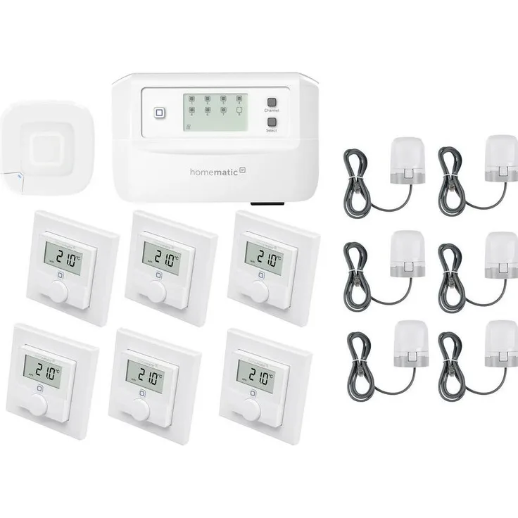 Homematic IP Smart Home Set, Funk Access Point 2, Fußbodenheizungscontroller, 6x Wandthermostat, 6x Smart Home Hub