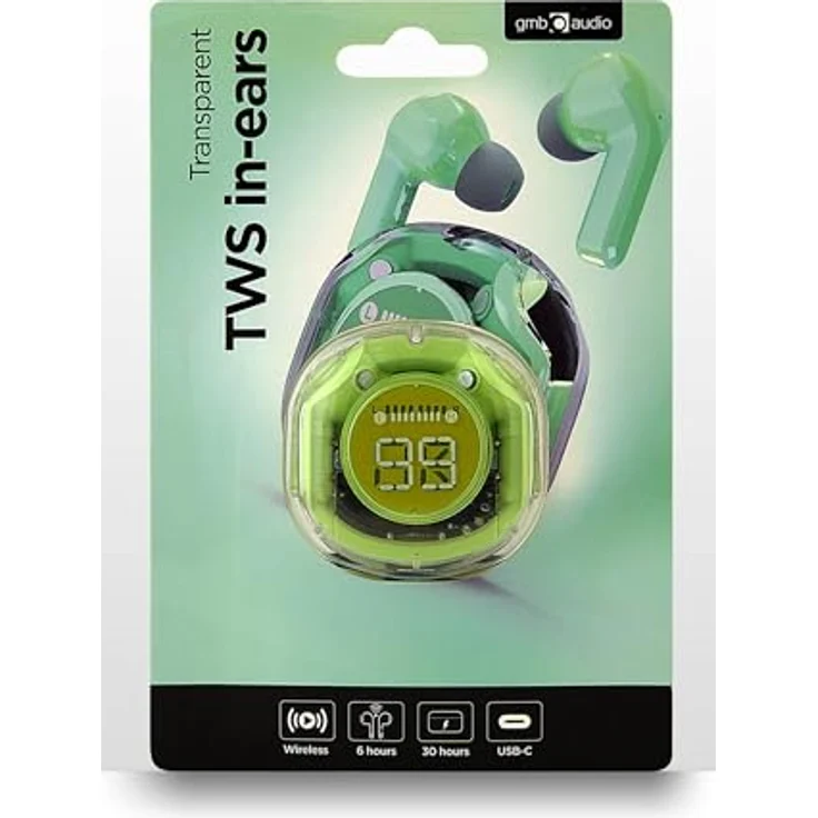 Gembird Transparent TWS In-Ear Kopfhörer, kabellos, Bluetooth mit Mikrofon, Grün – Bild 3
