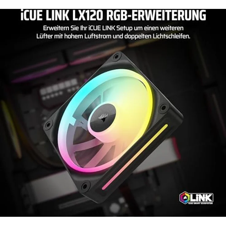 CORSAIR iCUE LINK LX120 RGB 120mm PWM-Lüfter Einzelpackung Schwarz - Dual Light Loops, AirGuide Technologie – Bild 2