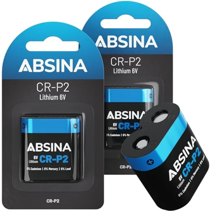 ABSINA CR P2 Lithium Batterie 6V, 2er Pack mit 1500mAh Kapazität, Temperaturfest von -20°C bis +60°C – Bild 1
