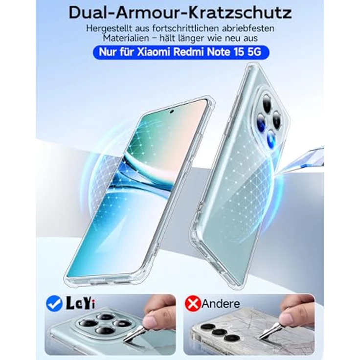 LeYi für Xiaomi Redmi Note 15 5G, Transparent TPU Silikon Hülle mit 2 Schutzfolien, Stoßfest und Kameraschutz, Crystal Clear Design – Bild 5