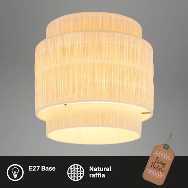 BRILONER Deckenlampe mit Bastschirm, E27 Fassung, max. 10 W, 30 x 32 cm (DxH), Natürliches Boho-Flair, Wohnzimmerlampe, Schlafzimmerlampe, Esszimmerlampe, Flurlampe, Natur – Bild 2
