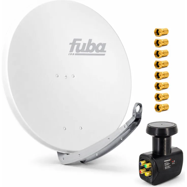 Fuba DAA 850 W, Satellitenantenne in Weiß mit 85 cm Reflektor, PremiumX Quad LNB und 8x F-Stecker