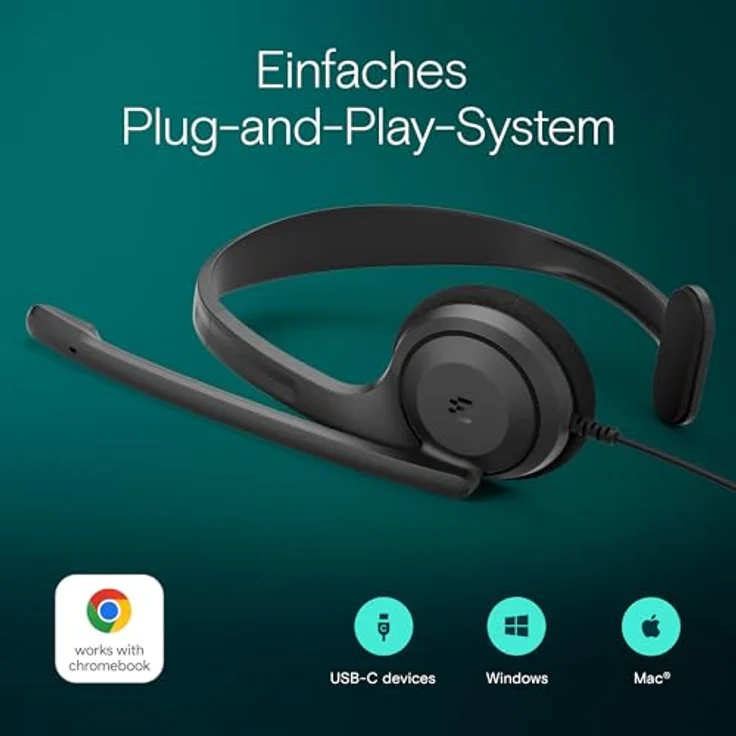 EPOS C1 Business USB C Mono Headset, rauschunterdrückendes Mikrofon, ergonomisches Design, Chrome zertifiziert, für Büro und Homeoffice – Bild 5