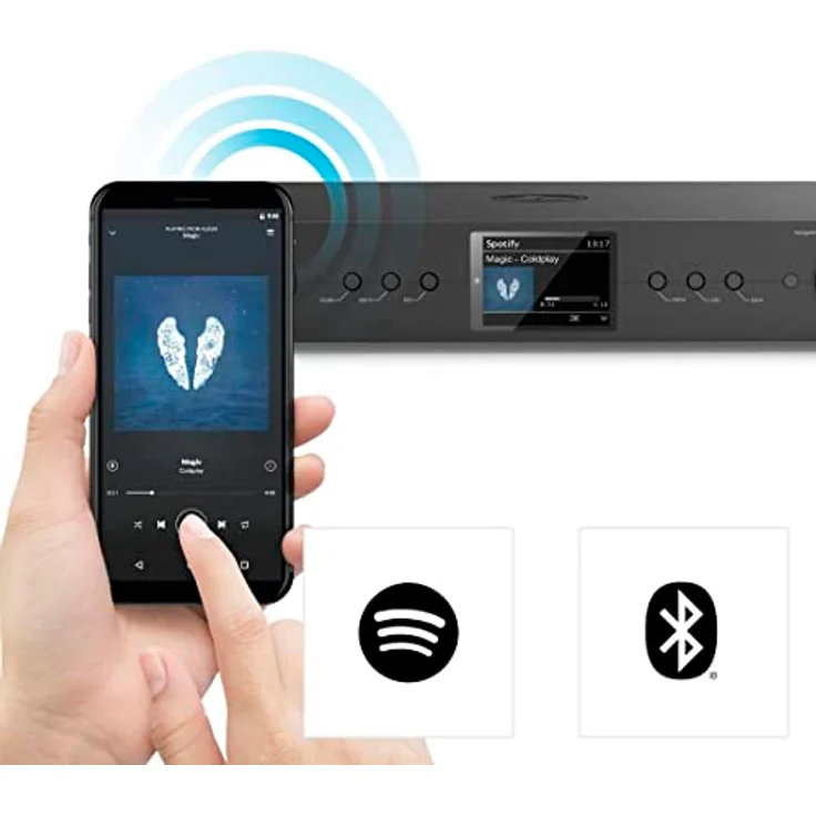 Hama DIT2105SBTX DAB Tuner HiFi Digitalradio Internet Radio FM Tuner Bluetooth Tuner HiFi Internetradio Digitalradio FM WLAN Stereo Receiver Spotify Amazon Music Fernbedienung USB AUX Wecker, schwarz – Bild 3