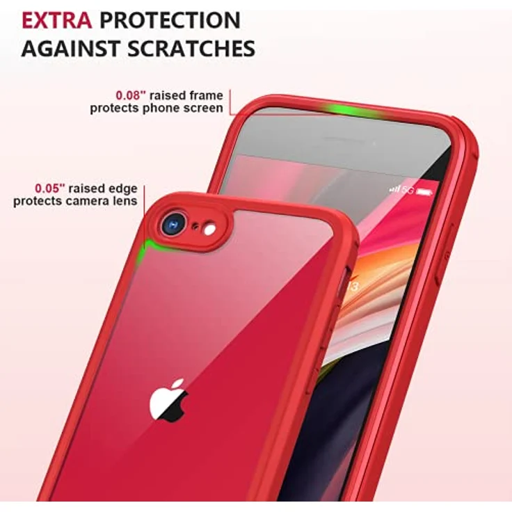 Miracase 360 Grad Hülle für iPhone SE 2022/SE 2020/iPhone 8, Ganzkörper Schutzhülle mit eingebauter Glas Displayschutzfolie, stoßfest, rot – Bild 5