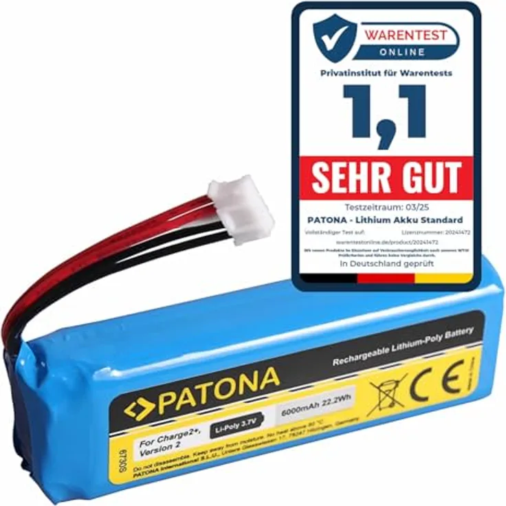 PATONA 6730 Ersatzakku für JBL GSP1029102R P763098, 6000mAh Lithium-Polymer, kompatibel mit JBL Charge 2+/2 Plus/3 (2015)