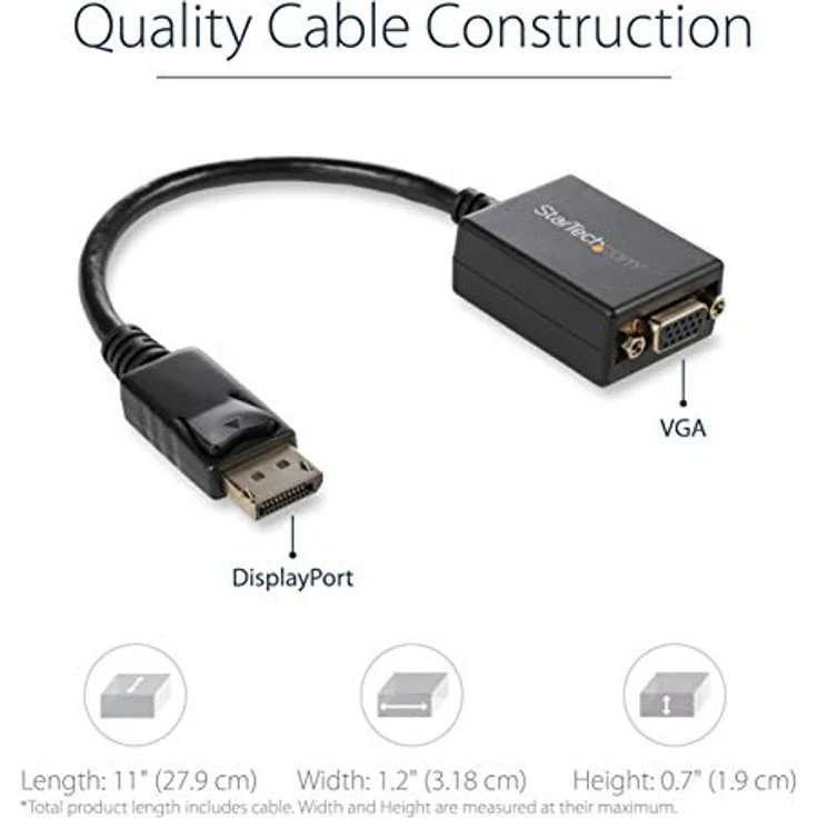 StarTech.com DisplayPort auf VGA Video Adapter / Konverter mit bis zu 1920x1200 (Stecker/Buchse) - Display-Adapter - DisplayPort (M) - HD-15 (W) - 36cm - verriegelt - Schwarz (DP2VGA2) – Bild 3