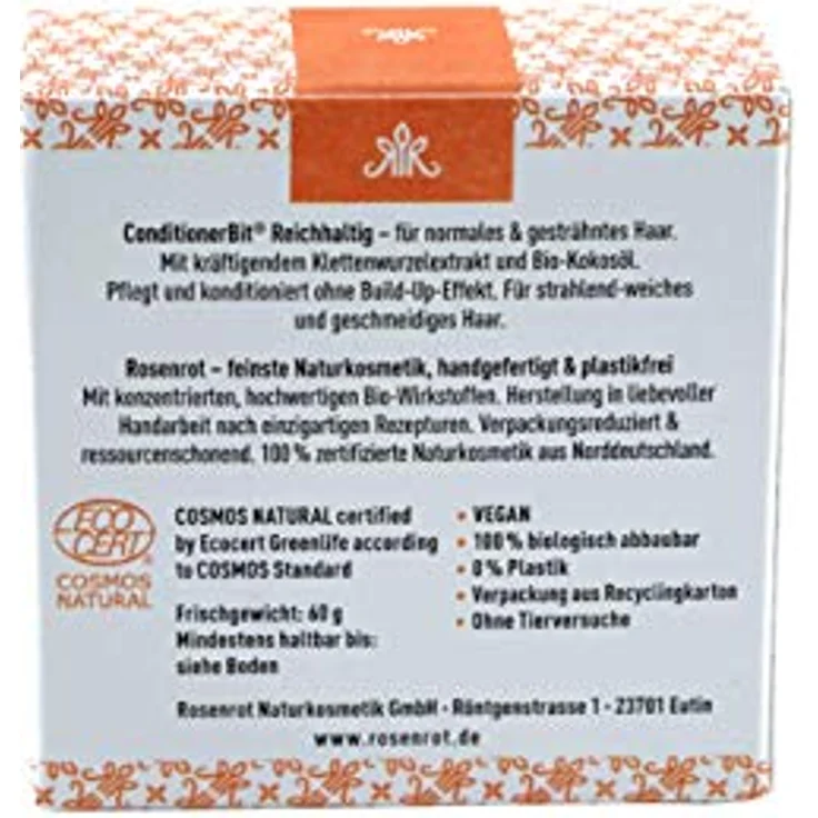 Rosenrot Naturkosmetik - ConditionerBit® Reichhaltig - Für normales & gesträhntes Haar - Vegan & biologisch abbaubar - Recyclingverpackung – Bild 4