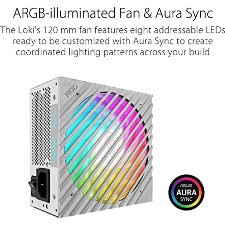 ASUS ROG Loki SFX-L 850W Platinum Netzteil (Vollmodulares Netzteil, 80+ Platinum, Lambda A Zertifiziert, 120mm PWM ARGB Lüfter, Aura Sync RGB Beleuchtung, ATX 3.0 kompatibel, PCIe 5.0 Ready, weiß) – Bild 5
