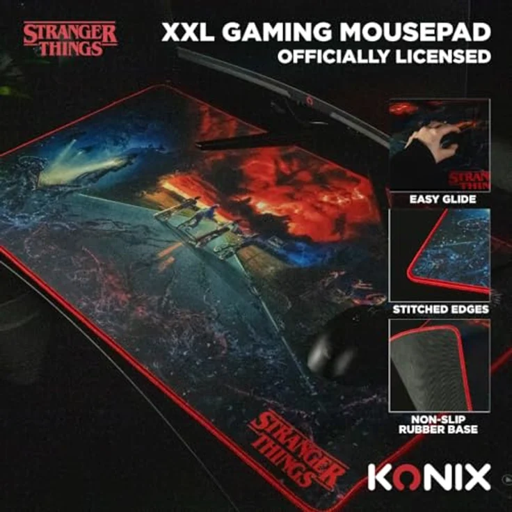 Konix Stranger Things XXL Mousepad Memories, rutschfeste Gummioberfläche, 90 x 46 cm, mehrfarbig – Bild 3