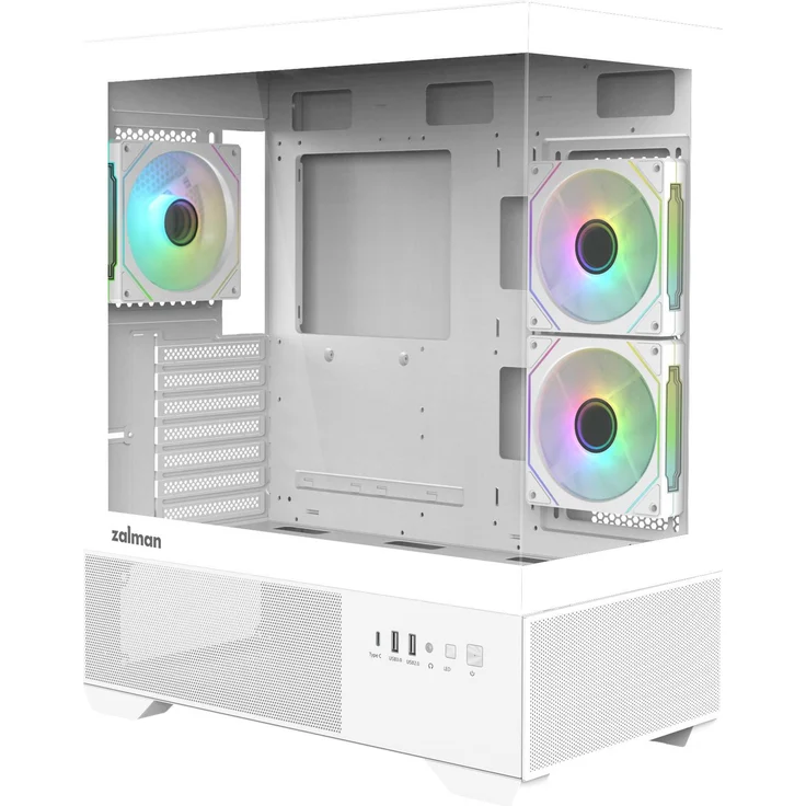 Zalman Chronix White, ATX PC Gehäuse mit gehärtetem Glas, ARGB-Lüftern und optimalem Luftstrom, Weiss