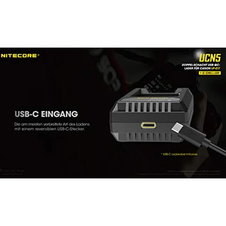 Nitecore UCN5 - Ladegerät für Canon Akku LP-E17, Quick Charge, schwarz – Bild 5