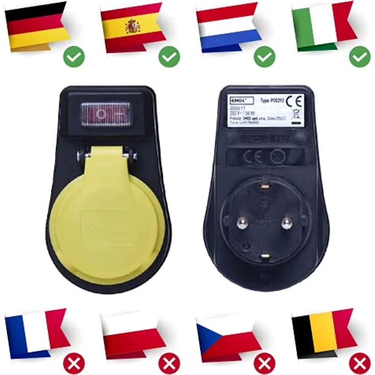 EMOS Outdoor Steckdose mit Schalter, IP44 wasserdichter Steckdosenadapter Schuko mit Schutzkappe für Außenbereich – Bild 4
